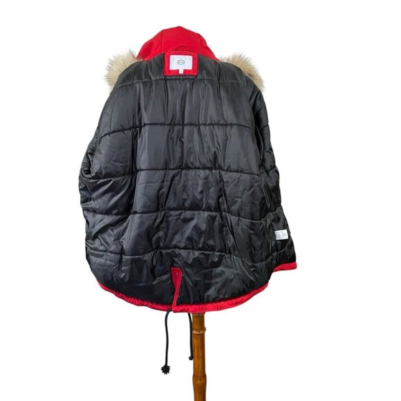 C&A Parka Jacket Womens S Small Red Polyester Fill Puffer Faux Fur Winter Skiing - Picture 6 of 13